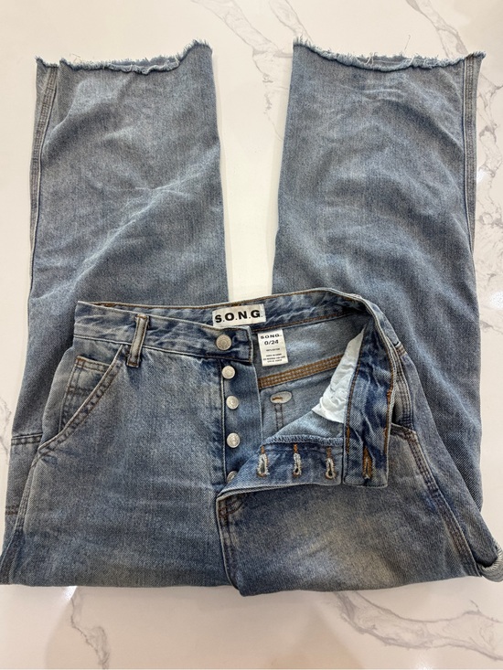 S.O.N.G. Denim - S.O.N.G. High Rise Wide Leg Carpenter Utility Jeans Y2K Raw Hem Blue Size 0 24